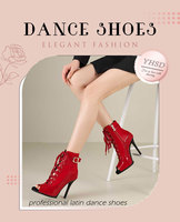 Stivali da Ballo da Donna con Plateau in Pelle Verniciata, Tacchi Alti, Allacciatura con Fibbia, Scarpe da Jazz Nere e Rosse, Nuovo Stile
