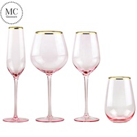 Ensemble de gobelets en verre de cristal bleu clair, verre à vin rose de mariage, verre à champagne