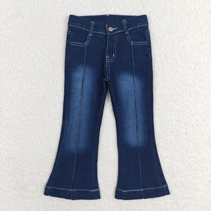 Ropa occidental Little Girl Boutique Pink sólido estampado otoño jeans en denim niños al por mayor niño niña pantalones largos - Product Image 4