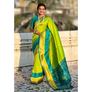 Sari en soie Paithani Elite Weaves avec bordure en satin Muniya pour robes de club - Product Image 6