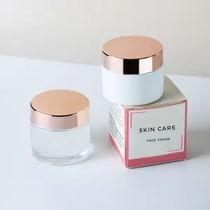 Frascos de vidrio de crema cosmética transparente esmerilada de 1oz 30g 50g 100g vacíos de alta calidad con tapa de oro rosa