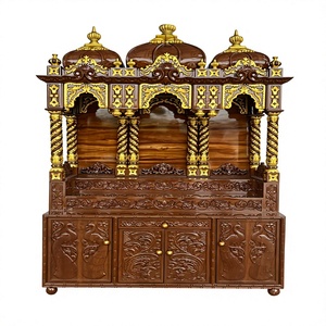 Traditional Wooden <b>Mandir</b> for Home with Dome Design Premium Home Temple with Peacock Carving Wooden Temple for Homes Malaysia - Product Image 1