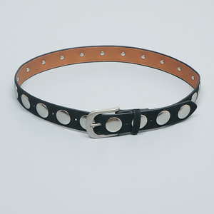 <span class=keywords><strong>Ceinture</strong></span> pour femme en daim noir avec de grands clous circulaires argentés, <span class=keywords><strong>boucle</strong></span> en métal réglable, accessoire de mode audacieux pour robes - Product Image 5