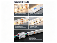 Lampu LED Strip CCT Putih Ganda 24V 2835 120LED/m Efek Air Mengalir Addressable Chasing Dimmable Fleksibel untuk Dekorasi Rumah