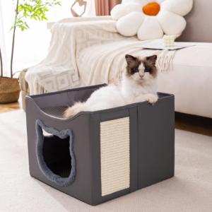 Modernes Quadratisches Faltbares Katzen-Etagenbett Stoff-Höhlen-Design für Mehrere Katzen Wohnzimmer Küche/Badezimmer Nutzung Langlebige Kindermöbel - Product Image 3