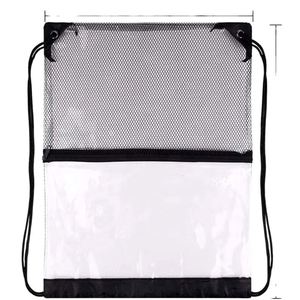Wholesale <b>Cheap</b> Custom Printed Logo PVC Drawstring Gym <b>Backpack</b> Bag Waterproof Transparent Mesh Pocket Zipper Closure - Product Image 2
