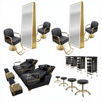 Ensemble de meubles de salon de coiffure moderne noir, équipement de salon de qualité pour barbier, cuir PU doré, marque HUIYI, nouveauté 2021
