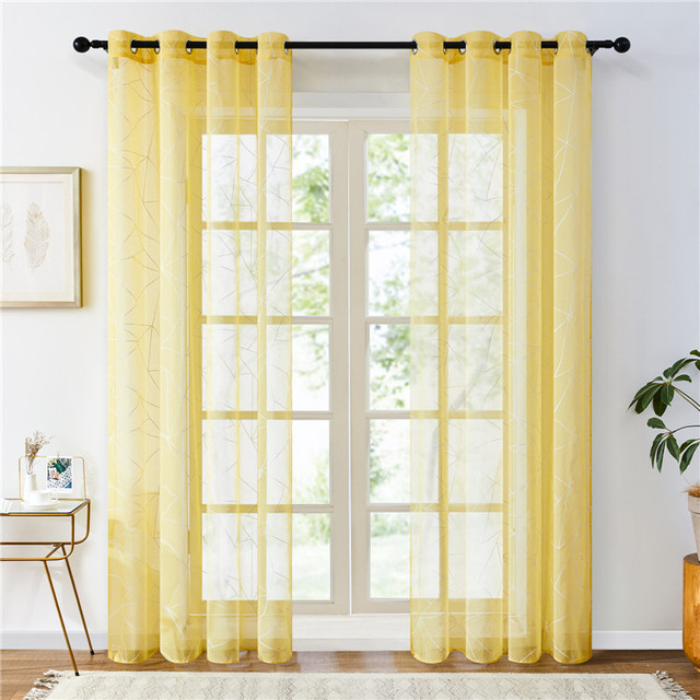 Yellow Polyester Printing Backdrop Decoration Window Sheer Curtains Ready Made Geometric Accept Customized Curtain Size Tulle