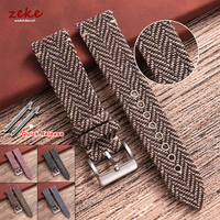 Bracelets de montre en tissu tissé VintageTime 18mm 20mm 22mm, bracelet en cuir tweed à chevrons, attache rapide à barrettes à ressort, bracelet sport
