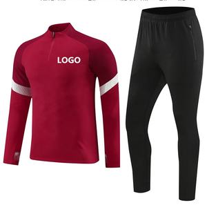Top Qualität Günstige Langarm Fußball Training Team Wear Anzug Trainings anzug Halber Reiß verschluss Custom ized Logo Männer Kinder Rot Trainings anzug - Product Image 1