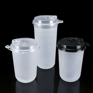 Gobelets Huitianchen PP 90 mm en forme de U, 16-22 oz, pour café, jus et tequila, avec couvercle, logo personnalisé par estampage à chaud ou sérigraphie - Product Image 1
