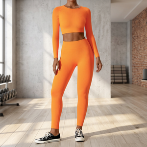 Seamless Ribbed Material Solid Plus Size Activewear Set Wholesale Fitness Yoga Wear 2 Piece Set Breathable Eco-Friendly Workout - Product Image 3