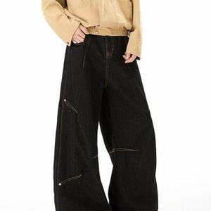 Custom Low MOQ Washed <b>Wide</b>-<b>leg</b> Cotton <b>Cargo</b> Vintage Style Baggy Denim Patchwork Jeans for Man High Street Hip Hop Eco-Friendly - Product Image 5