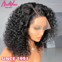 Perruque courte bob russe Deep Wave 10 pouces, cheveux vierges doublement étirés, brun naturel, densité 250%, sans colle, avec dentelle frontale HD transparente