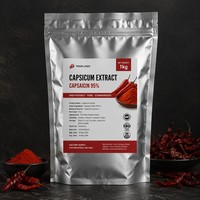 Poudre d'extrait de capsicum cristallin de qualité alimentaire naturelle (Capsaïcinoïdes) pour soulager la douleur, emballée sous vide dans un récipient en verre ou en conserve
