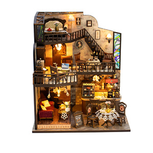 Kit Fai-da-Te <span class=keywords><strong>Casa</strong></span> delle Bambole in Legno Stile Vintage a Tre Piani, Miniatura di Caffetteria, Decorazione da Scrivania e Regalo, <span class=keywords><strong>Modello</strong></span> 3D Puzzle - Product Image 1