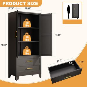 Tủ đựng thức ăn lưu trữ tủ khóa 61 "tủ bếp kim loại cao với 2 kệ có thể điều chỉnh & 2 ngăn kéo cho phòng tập thể dục tại nhà - Product Image 2