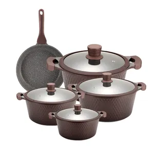 10pcs Cooking Pots Non Stick Cookware Sets Cast Aluminum Cookware Set Internal and External Coating Color are Customized