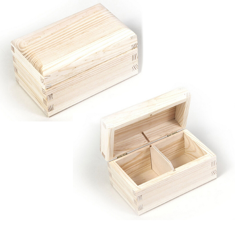 Индивидуальный Неокрашенный органайзер для чайных пакетиков из твердой древесины, Маленькая деревянная упаковочная коробка для чайных пакетиков с 2 секциями
