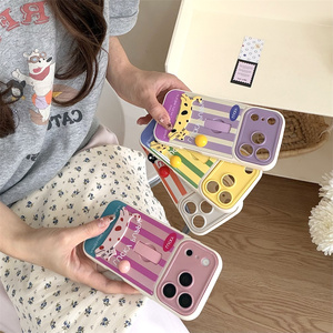 Lucky Puppy Cat IMD Ring holder Phone case for iPhone 17 16 15 Pro Max Elastic <b>Bracket</b> Print Telescopic stand Beads back Cover - Product Image 6
