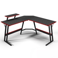 Bureau de jeu en forme de L, hauteur fixe, structure en métal, plateau en fibre de carbone avec porte-gobelet et étagère