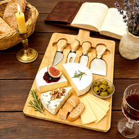 Elegante multifunctionele bamboe snijplank, grote bamboe charcuterieplank cadeauset met kaasmesset en serveerschaal