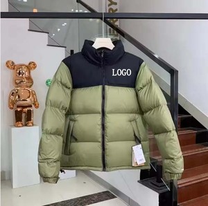 Veste matelassée noire pour homme, col montant, fermeture éclair, coupe-vent, rembourrage en polyester, manteau d'hiver décontracté, design avec logo sur le devant - Product Image 3