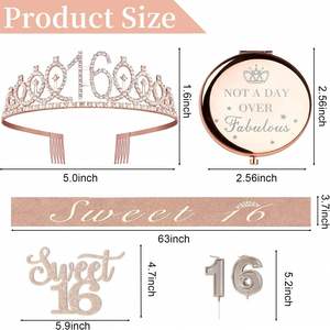Rose Gold 16Th Party Decoration <b>Sweet</b> Crown Cake Toppers Sash 21Th 40Th Age Etc <b>Birthday</b> Gift for Girl - Product Image 3