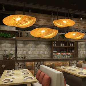 โคมไฟแขวนไม้ไผ่รูปวงรี E27 LED หัวเดียวสำหรับร้านอาหาร ห้องน้ำชา สไตล์เซน - Product Image 1