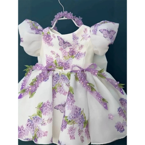 Neonato bambino bambino fiore di lavanda ragazze abito corto a sbuffo bambini <span class=keywords><strong>principessa</strong></span> abiti <span class=keywords><strong>da</strong></span> festa abiti per bambina - Product Image 1