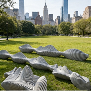 Y514 Handmade Lounge Wooden Slice Chair Wave Form Leisure <b>Seat</b> Weatherproof Lawn Decor Furniture Relax Waiting Bench - Product Image 5