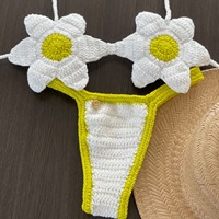 Bikini Sexy en Crochet Personnalisé Nouveau Style Plage 2 Pièces Ensemble Livraison Directe Fait Main Grande Taille Soutien-Gorge avec Imprimé Floral Tissu à Bretelles