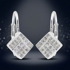 Silver Plated Geometric Hoop <b>Earrings</b> with <b>Crystal</b> Rhinestone Micro Insert Princess Cut Women's Classic Wedding Jewelry - Product Image 3