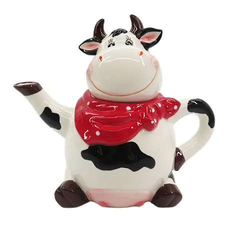 9 Inch Black and White Cow with Chicken Top Collectible Teapot