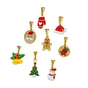 Cadeaux de Noël DIY Gants de Père Noël en acier inoxydable <span class=keywords><strong>Chaussettes</strong></span> Bonhomme de neige Pendentif Collier Plaqué or Bijoux Accessoires Vente en gros - Product Image 5