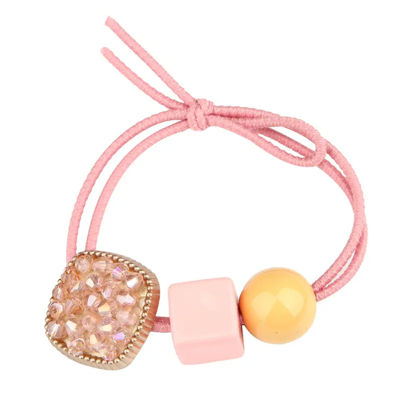 Summer New Girls Fashion Ins Hair Accessories Ponytail Holder Cube Crystal Beads Hair Tie Hair Rope Rubber Band