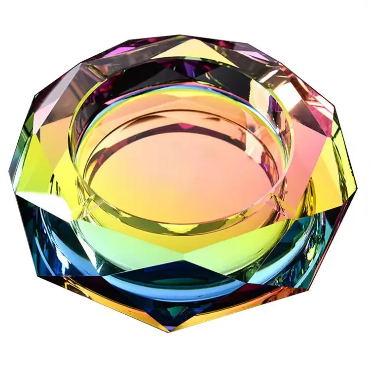 Cinzeiro de vidro K9 de cristal por atacado Cinzeiro de cristal de vidro octogonal criativo personalizado com logotipo impresso personalizado