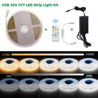 Kit de bande lumineuse LED COB 24V CCT réglable et dimmable 2700K-6500K, kit de ruban LED découpable avec télécommande et alimentation