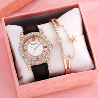 Montre à quartz 2 pièces de luxe, argent, diamant blanc, étoile en zirconium, bracelet en cristal, zircon cubique, montre-bracelet pour femme