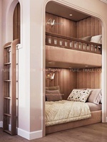 Lit superposé familial de 1,5 mètre au design minimaliste et moderne, en bois massif, taille adulte, compact, double sur double, multifonctionnel pour les petits espaces