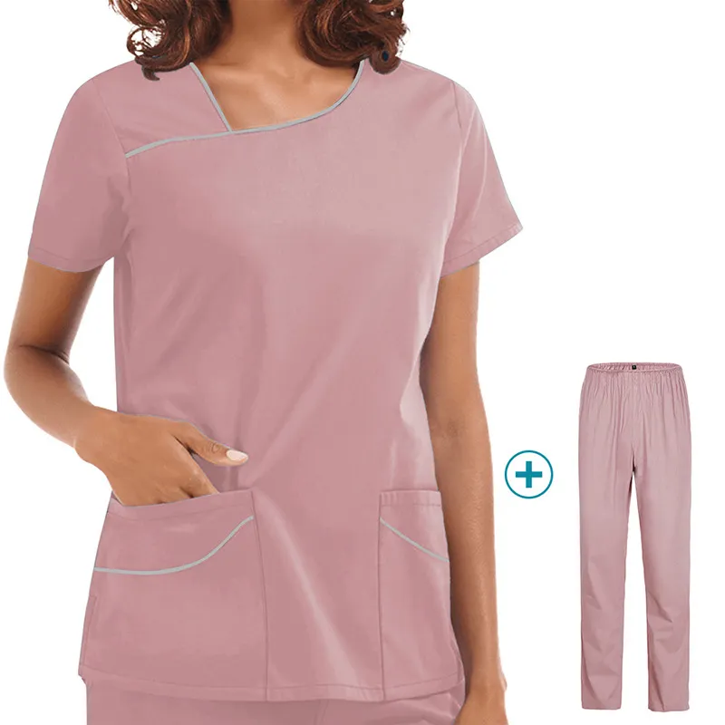 स्क्रब्स वर्दी चिकित्सा अस्पताल नर्सिंग सेट महिलाओं कस्टम और थोक सेट 2021 गर्म बिक्री लघु आस्तीन सूट शीर्ष स्क्रब वर्दी
