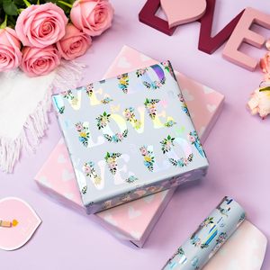 Love Floral Wrapping Paper Roll Double Side Reversible Pink Heart Design Gift Wrap For Wedding Bridal Shower Valentine's Day - Product Image 6