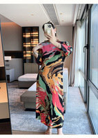 Nouvelle robe plissée imprimée style Miyake pour femme, manches longues, élastique, décontractée, pour le bureau, robe midi, en stock