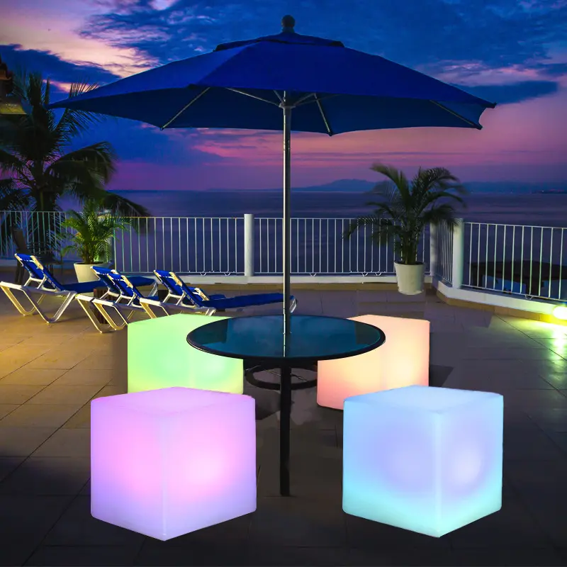 Silla de cubo con luz Led, Taburetes de Bar iluminados de colores para exteriores, asiento de cubo ligero