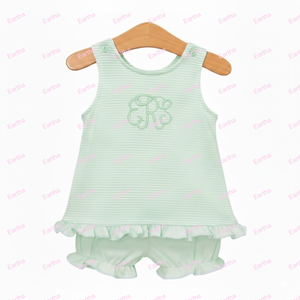 Set di Abbigliamento Estivo per Bambine con Monogramma, Completo in Cotone Senza Maniche con Pantaloncini - Product Image 5