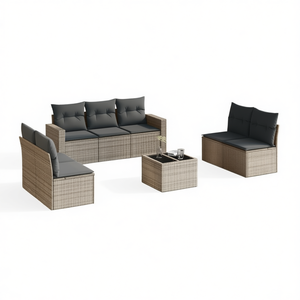 Ensemble de canapés de jardin en rotin 6 places, mobilier d'extérieur résistant aux intempéries, design contemporain, coussins gris - Product Image 1