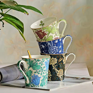 European Style Modern Minimalist Japanese Style Multicolor Bone China Coffee Tea <b>Mug</b> with <b>Gold</b> Rim Reusable Sustainable Gift Set - Product Image 5
