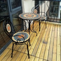 Juego de Muebles de Jardín de Hierro con Mosaico, Una Mesa y Dos Sillas, Tres Piezas, Apto para Balcón y Patio, Mesas de Exterior Cómodas