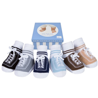 Fournisseur OEM/ODM 6 paires/boîte Logo personnalisé 0-12M Antidérapant-doux 12-24M Chaussettes de bébé garçon en coton avec boîte cadeau personnalisée