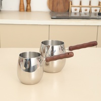 Cafetière turque en acier inoxydable avec poignée en bois, chauffe-café pour cuisinière, pour lait, beurre, chocolat, sauces grecques et arabes, Cezve Ibrik